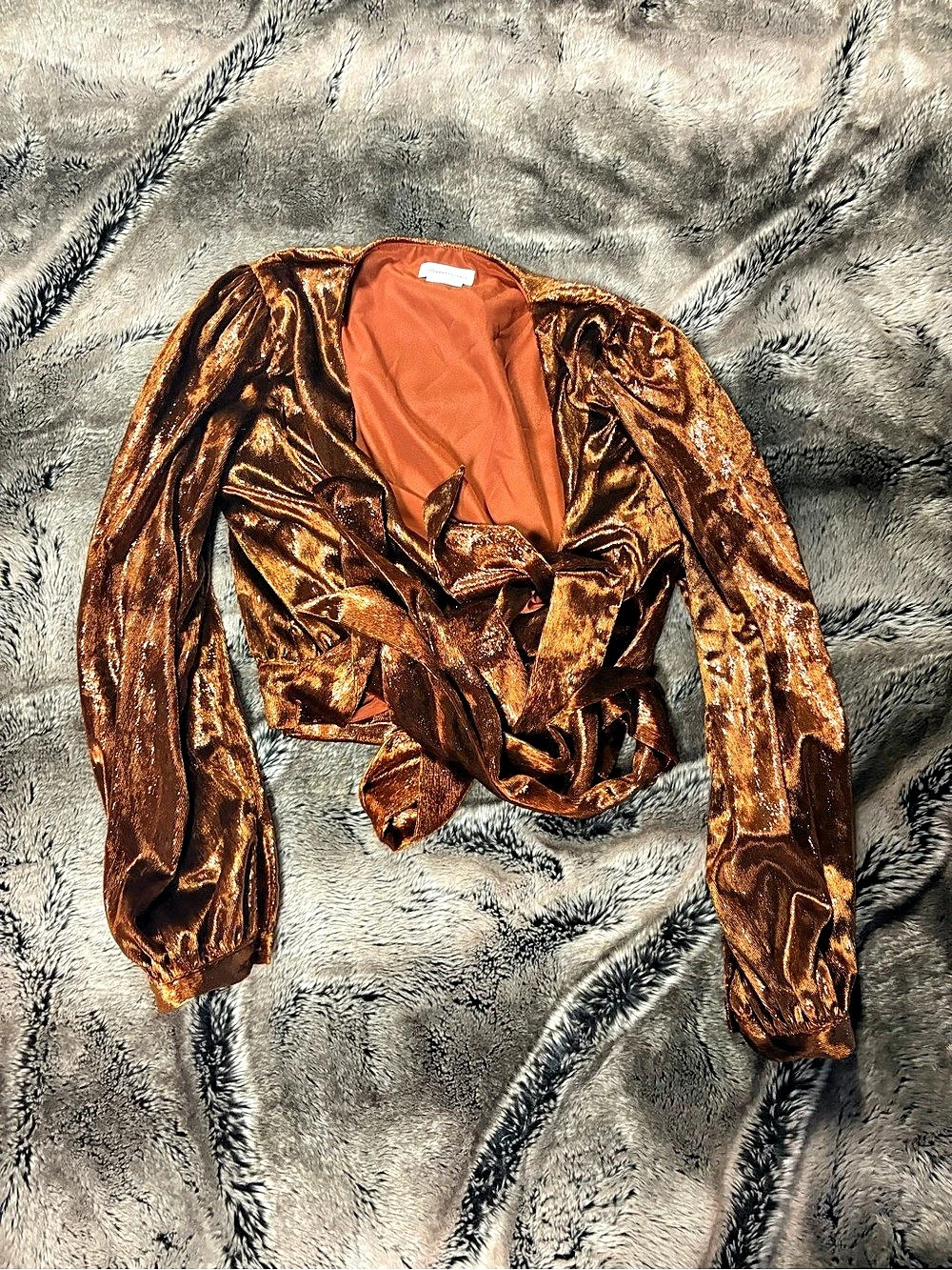 Lovers and friends Metallic Long Sleeve Blouse in Brown Like New